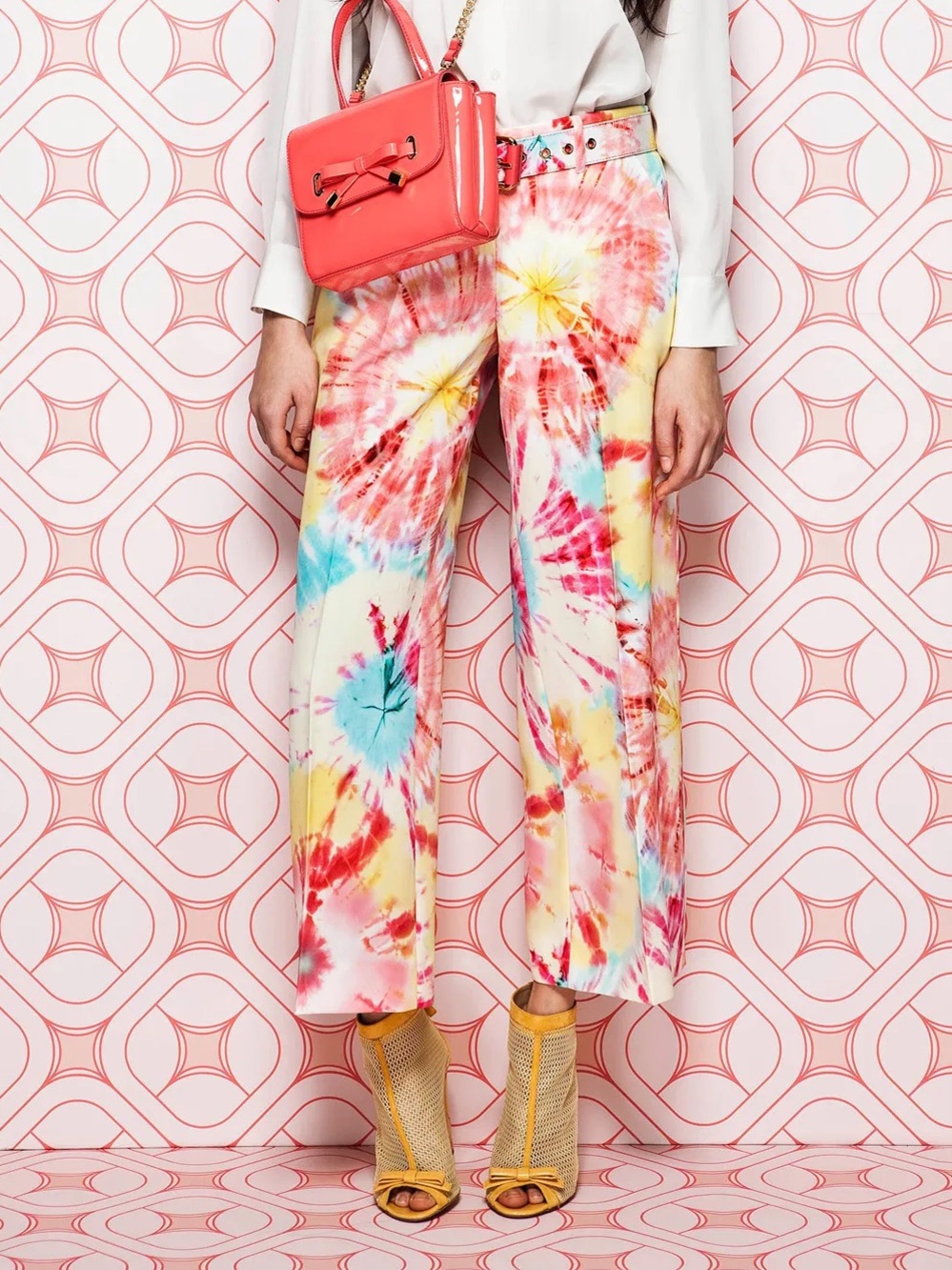 Moschino Cheap & Chic Pink Tie Dye Trouser Pants Straight Leg Ankle Length sze 6